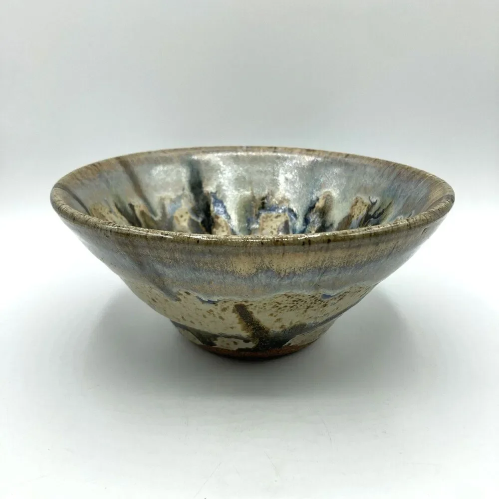 Art Pottery Handthrown Drip Glaze Bowl Blue Earth Tones 7 3/4